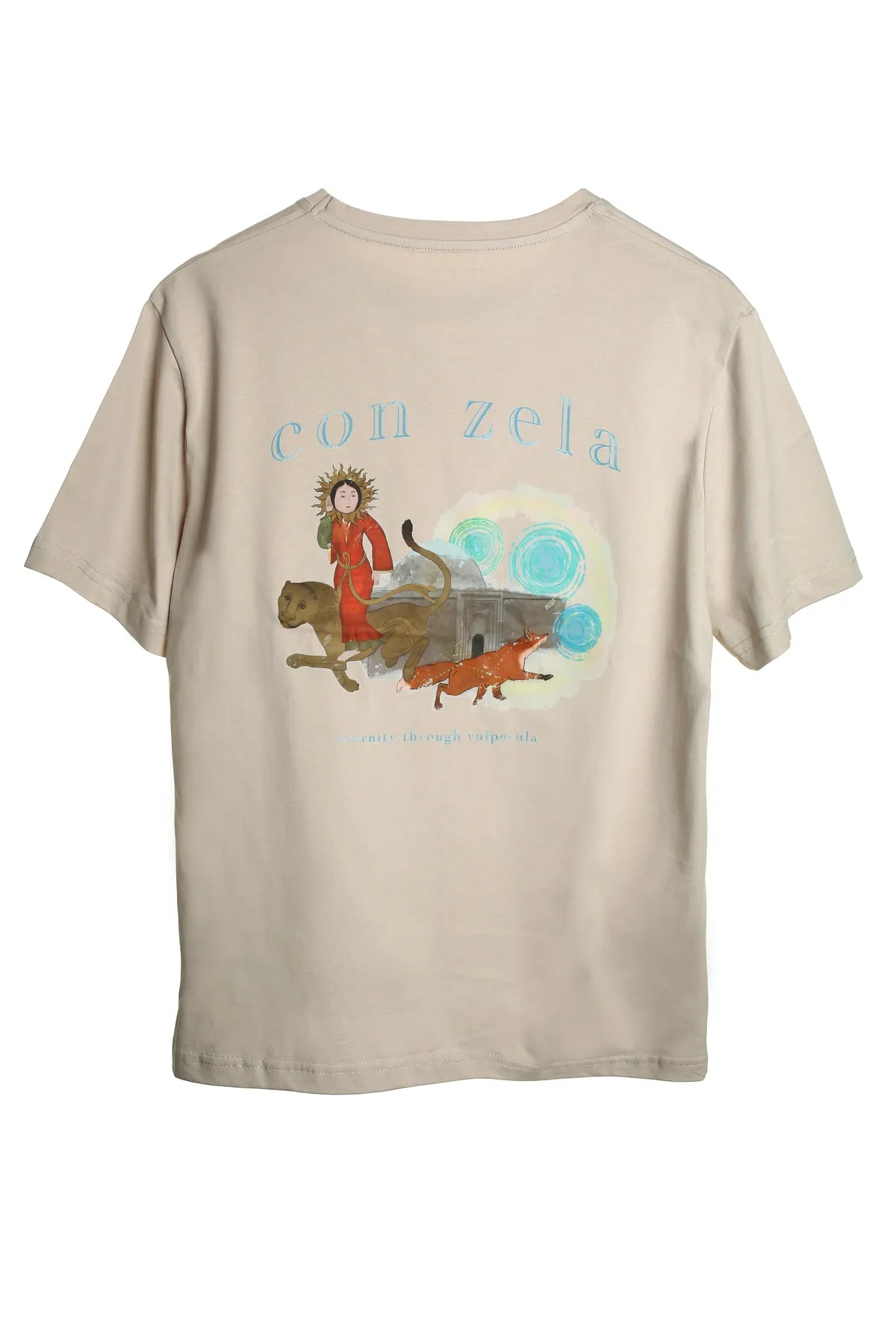 Con Zela Vulpecula Printed Unisex Oversized Beige T-shirt