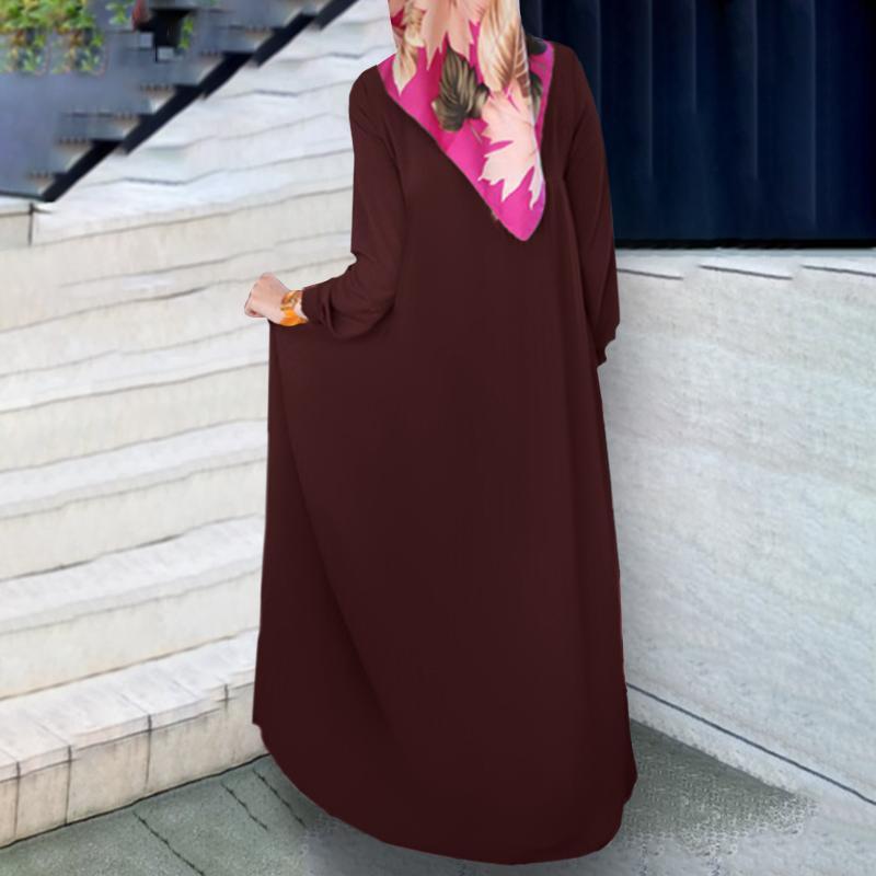 Pleated Skirt Solid Color Round Neck Long Sleeve Pleated Dress