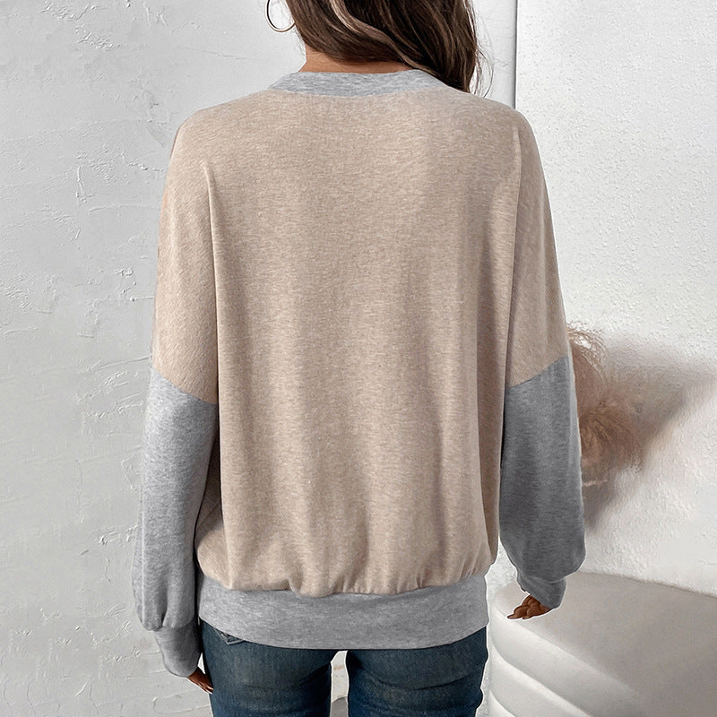 Round Neck Thin Color Blocking Sweater For Women