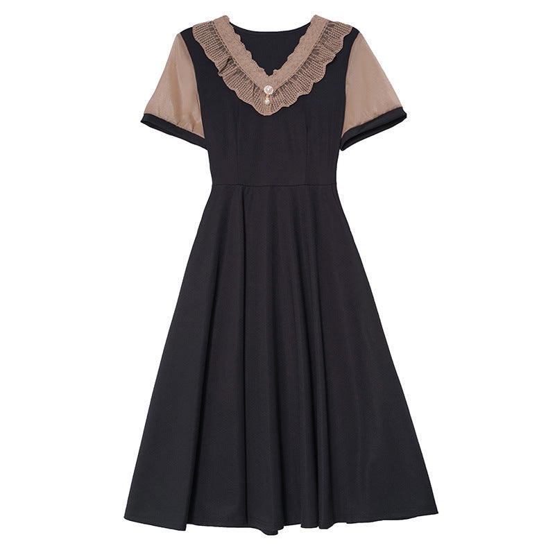False Two-piece Suit Slim-fit Slimming Mid-length Plus Size Short-sleeve One-piece Dress For Women
