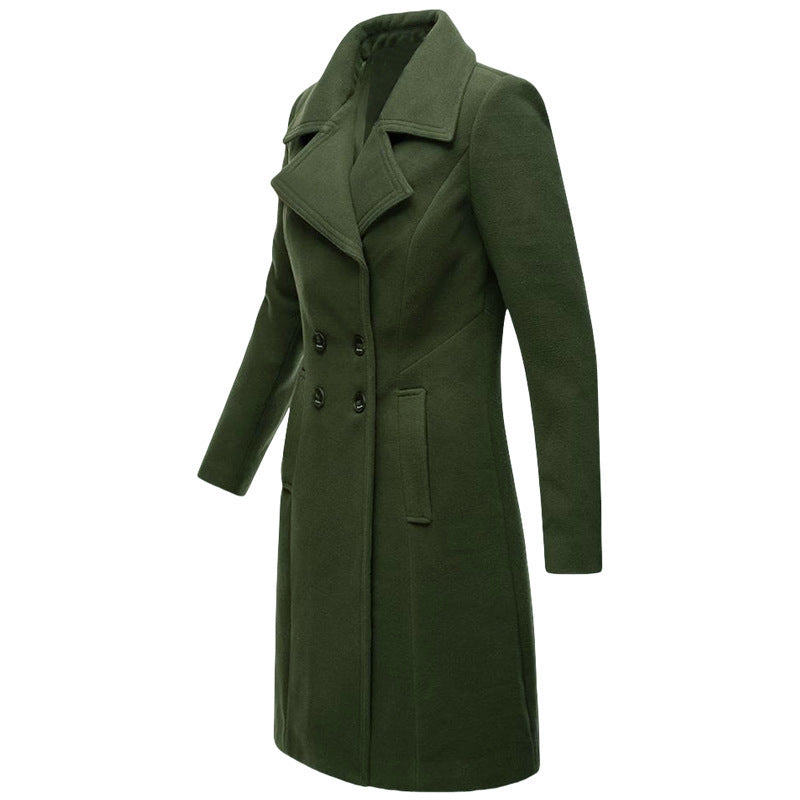 Long Woolen Women's Coat Indoor And Outdoor Casual Jacket Double Breasted