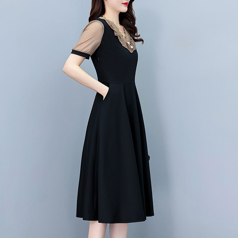 False Two-piece Suit Slim-fit Slimming Mid-length Plus Size Short-sleeve One-piece Dress For Women