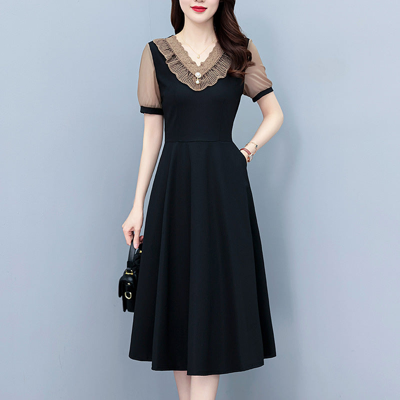 False Two-piece Suit Slim-fit Slimming Mid-length Plus Size Short-sleeve One-piece Dress For Women